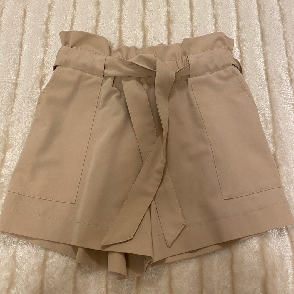 Tan high-waisted shorts